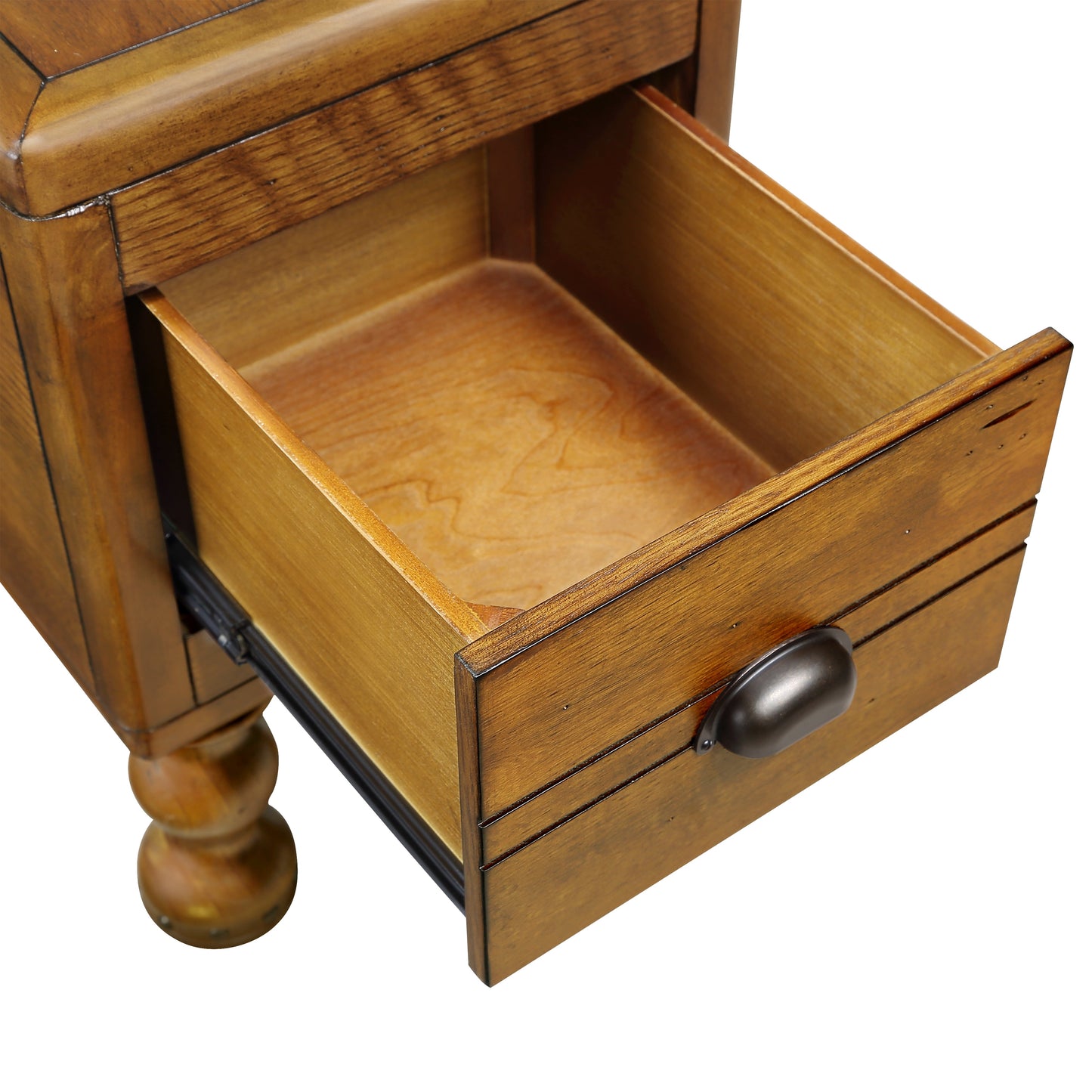 Solid wood end table, rectangular 23.6 inch narrow edge table with drawers, vintage bedside table, Antique Brown
