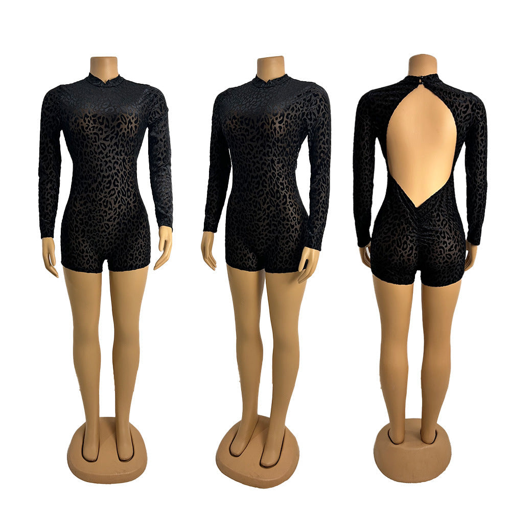 Sexy Jumpsuit Sexy Transparent Leopard Backless Design