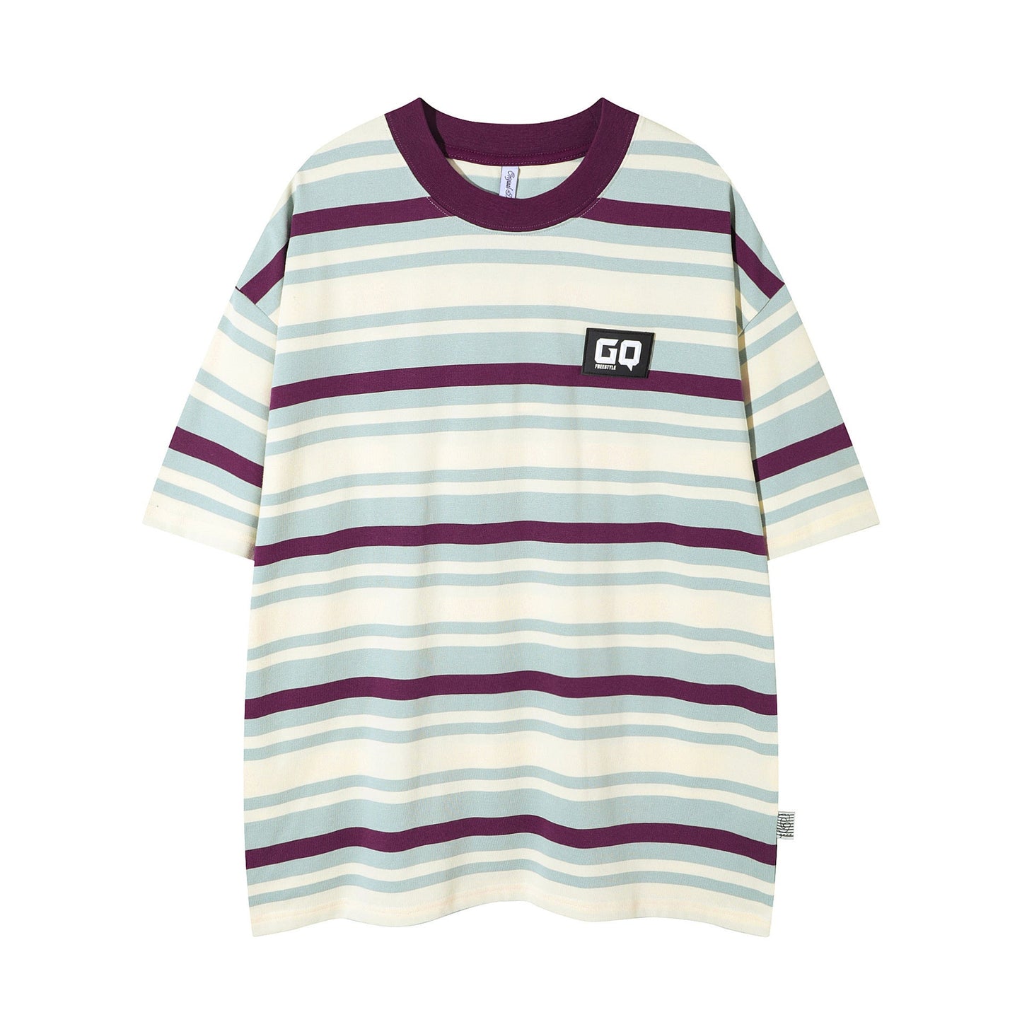 Vintage Stripe Niche Couple Loose Half Sleeve Top