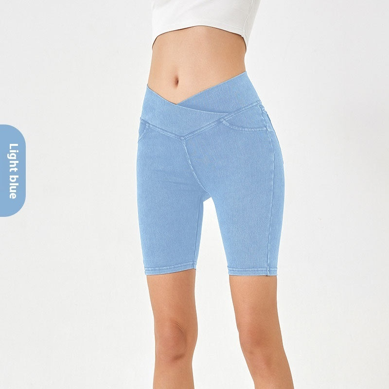 Cross High Waist Sports Cycling Shorts