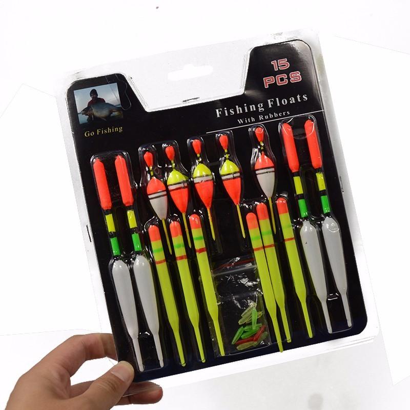LEO 15pcs/set Plastic Fishing Float Tube Buoy Bobber with Rubber Connector Tackle Accessories
