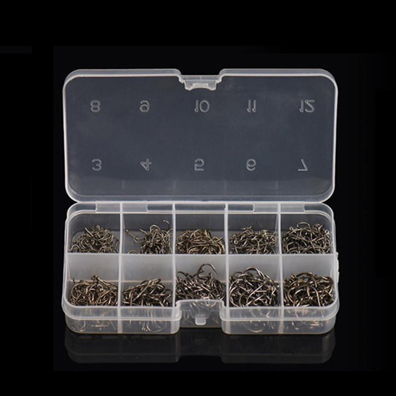 LEO 600PCS/BOX High Carbon Steel Fishing Hooks Sharp Barbed Circle 3#-12#