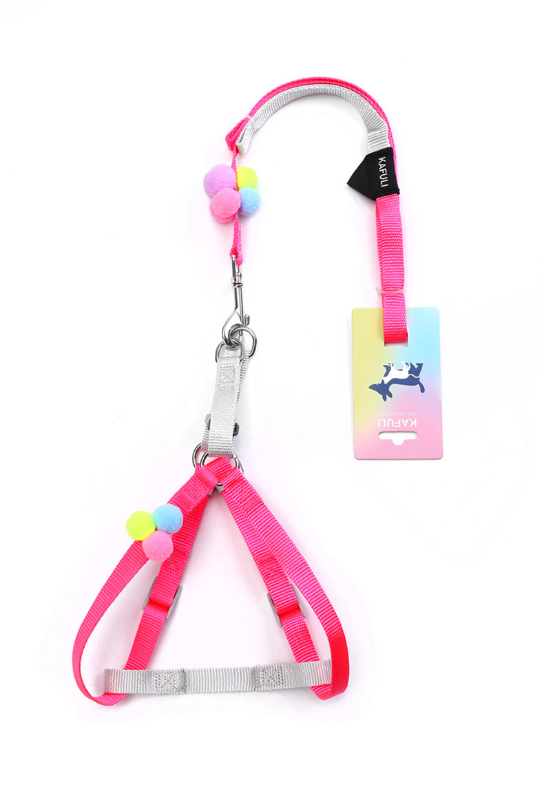 Colorful Fluffy Ball Cat Traction Rope Small And Medium-Sized Dog Chest Harness Dog Walking Rope Cat Rope