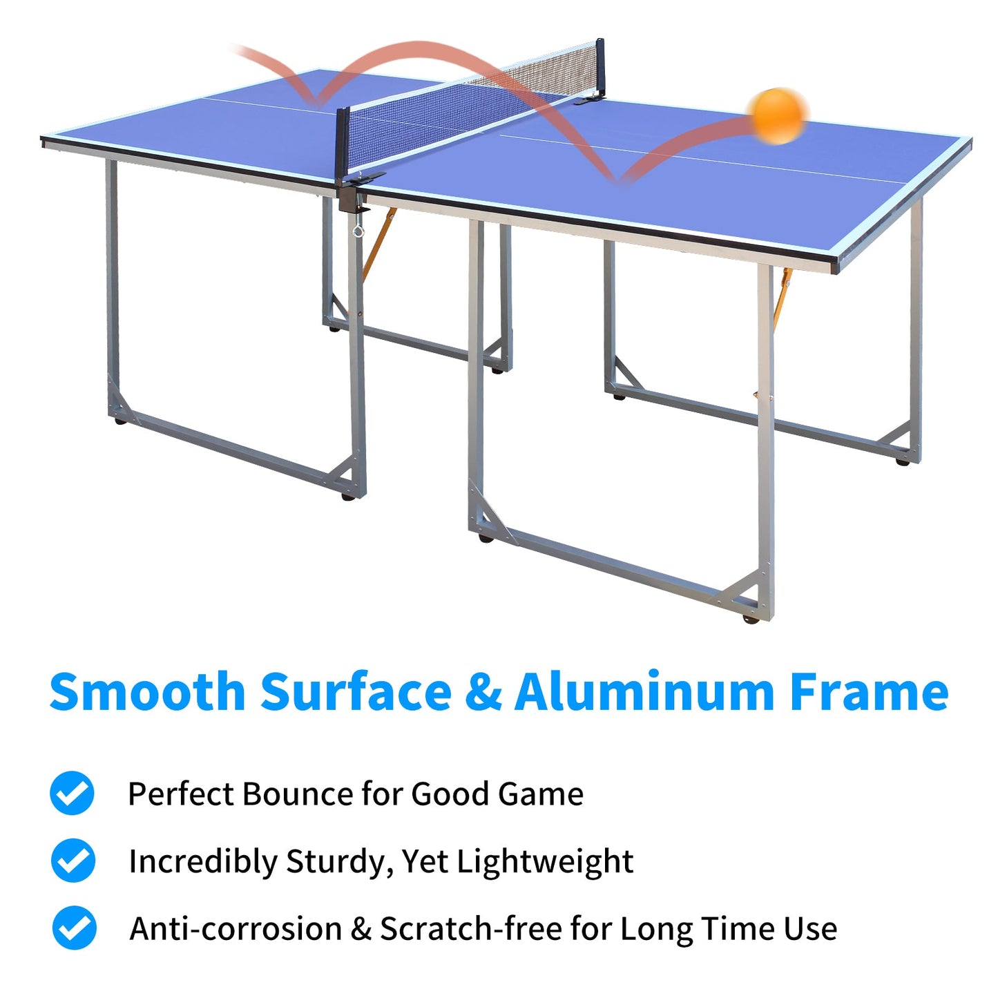 6ft Mid-Size Table Tennis Table Foldable & Portable Ping Pong Table Set for Indoor & Outdoor Games with Net