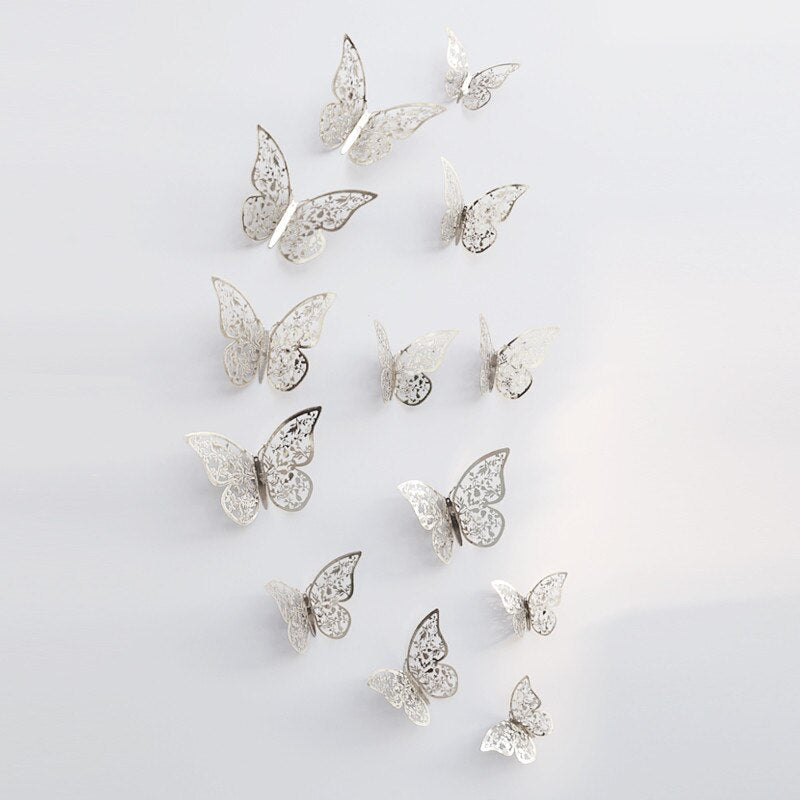 12pcs 3D Hollow Butterfly Wall Sticker for Home Decor DIY Butterflies Fridge stickers Room Decoration Party Wedding Decor