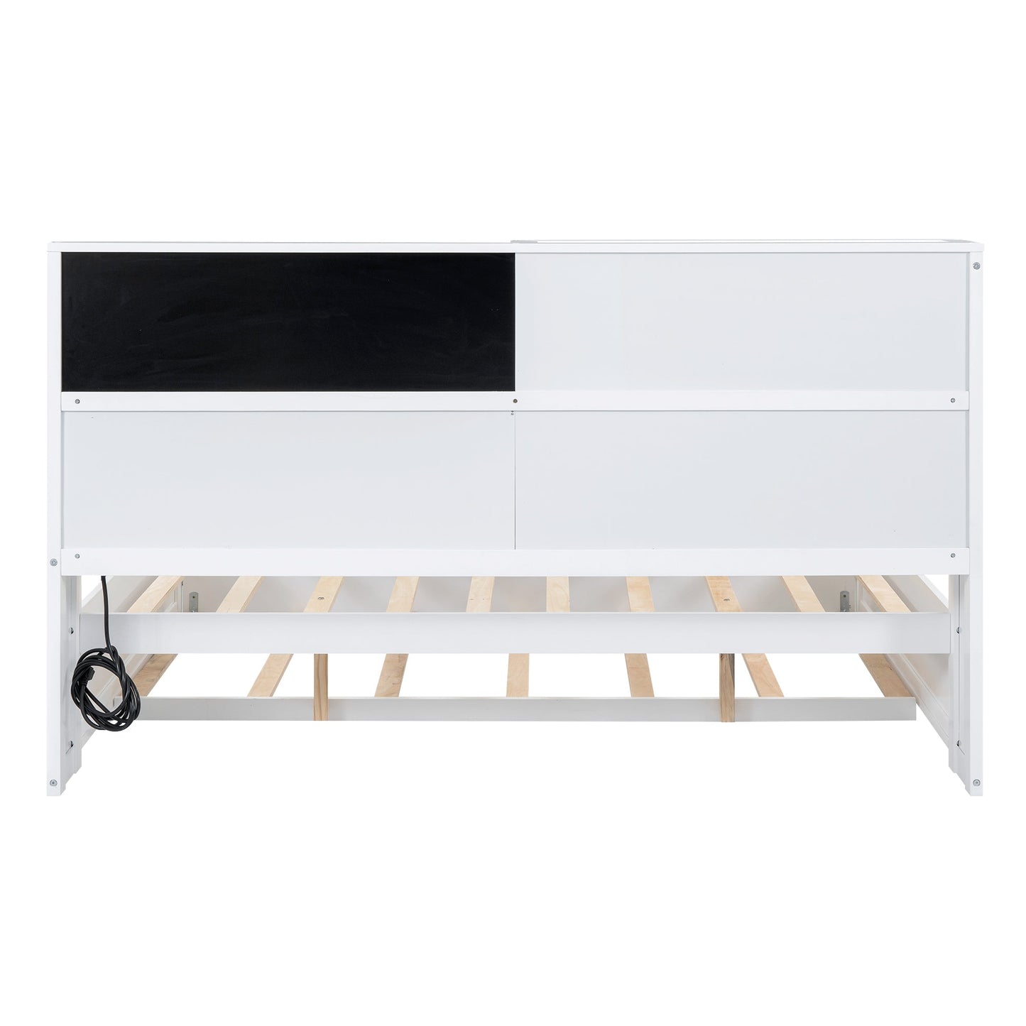 Full Size Daybed with Storage Shelves, Blackboard, Cork board, USB Ports and Twin Size Trundle White