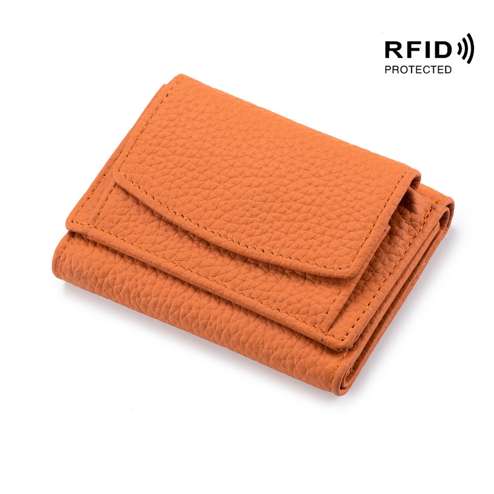 Small wallet women's genuine leather Japanese style fabric RFID coin bag wallet mini wallet short
