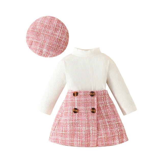 ma&baby 6M-3Y Toddler Infant Newborn Baby Girls Clothes Sets Knit Long Sleeve Tops Plaid Skrits Hat Fall Spring Outfits D05