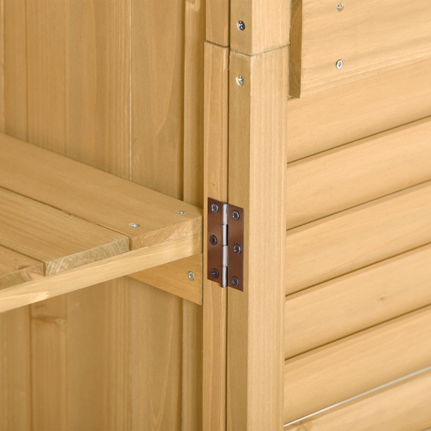 Wooden Garden Shed 3-tier Patio Storage Cabinet Outdoor Organizer Wooden Lockers with Wood (Natural Wood Color -Shutter Design)