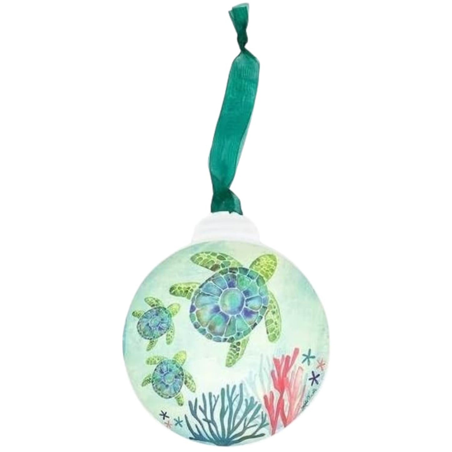 Generic Sea Turtle Metal Ornament Teal White Coastal Décor Hanging