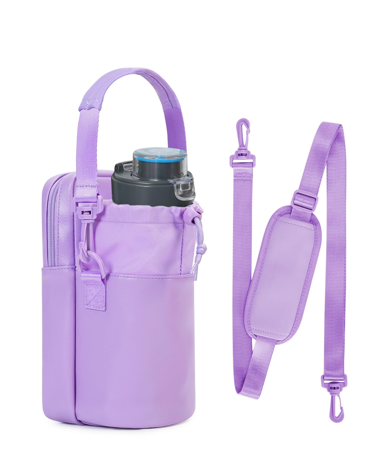 Wandering Nature Insulated Water Bottle Holder Strap 32oz Purple Leather