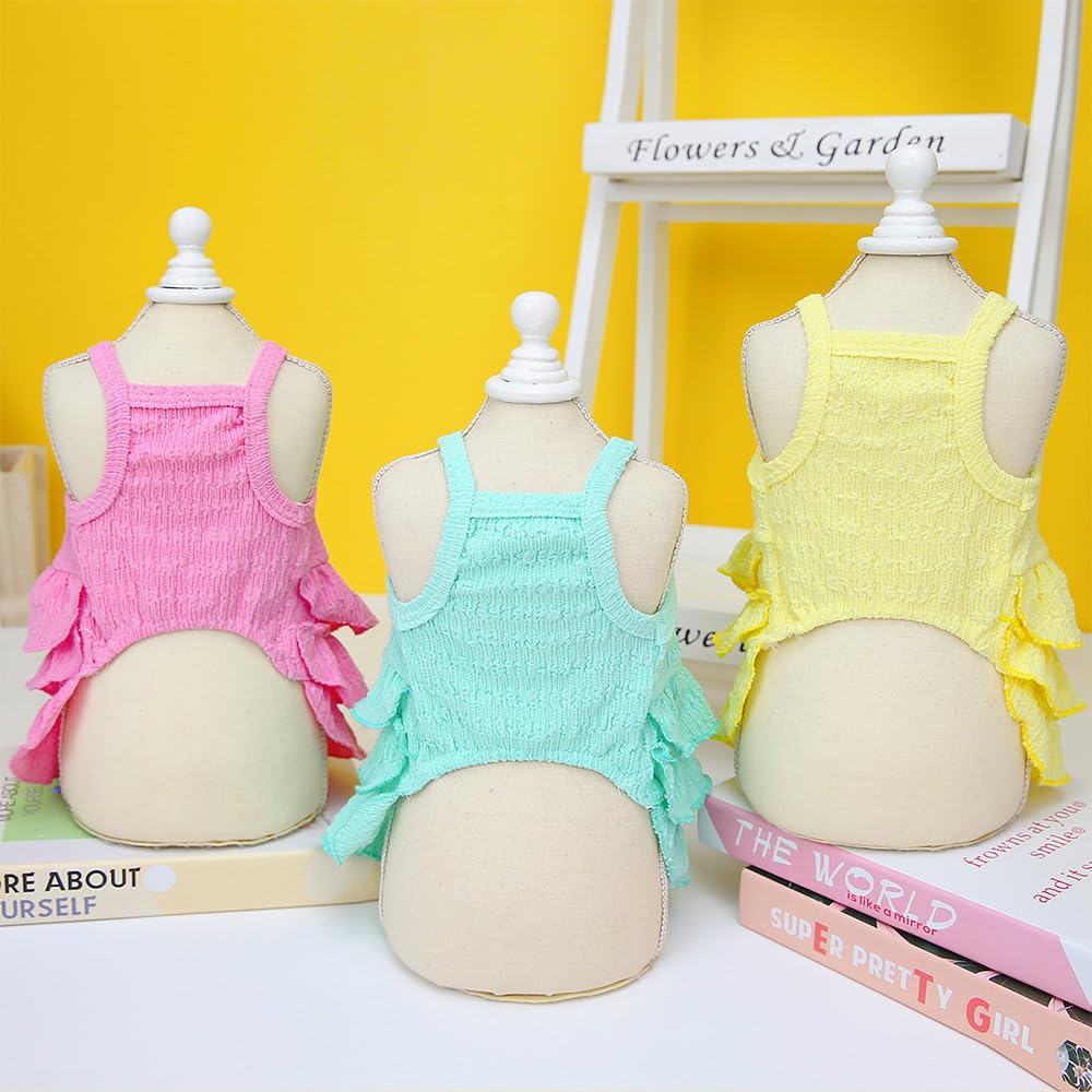 Wiz BBQT Chihuahua Yorkie Dog Dress Sleeveless Ruffles Bow Yellow Size L