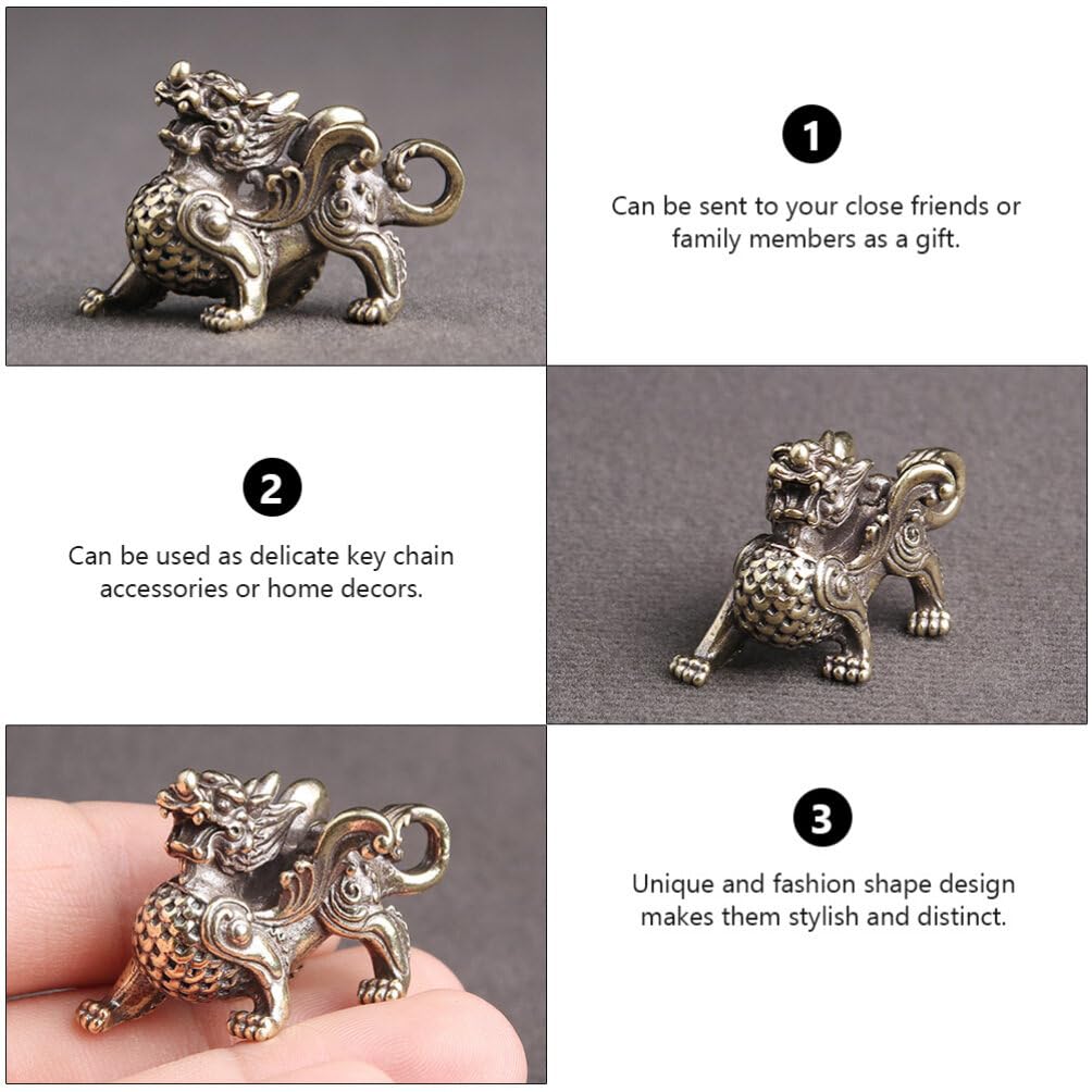 FAVOMOTO Retro Car Keychain Set 4Pcs Golden Brass Feng Shui Dragon Shape