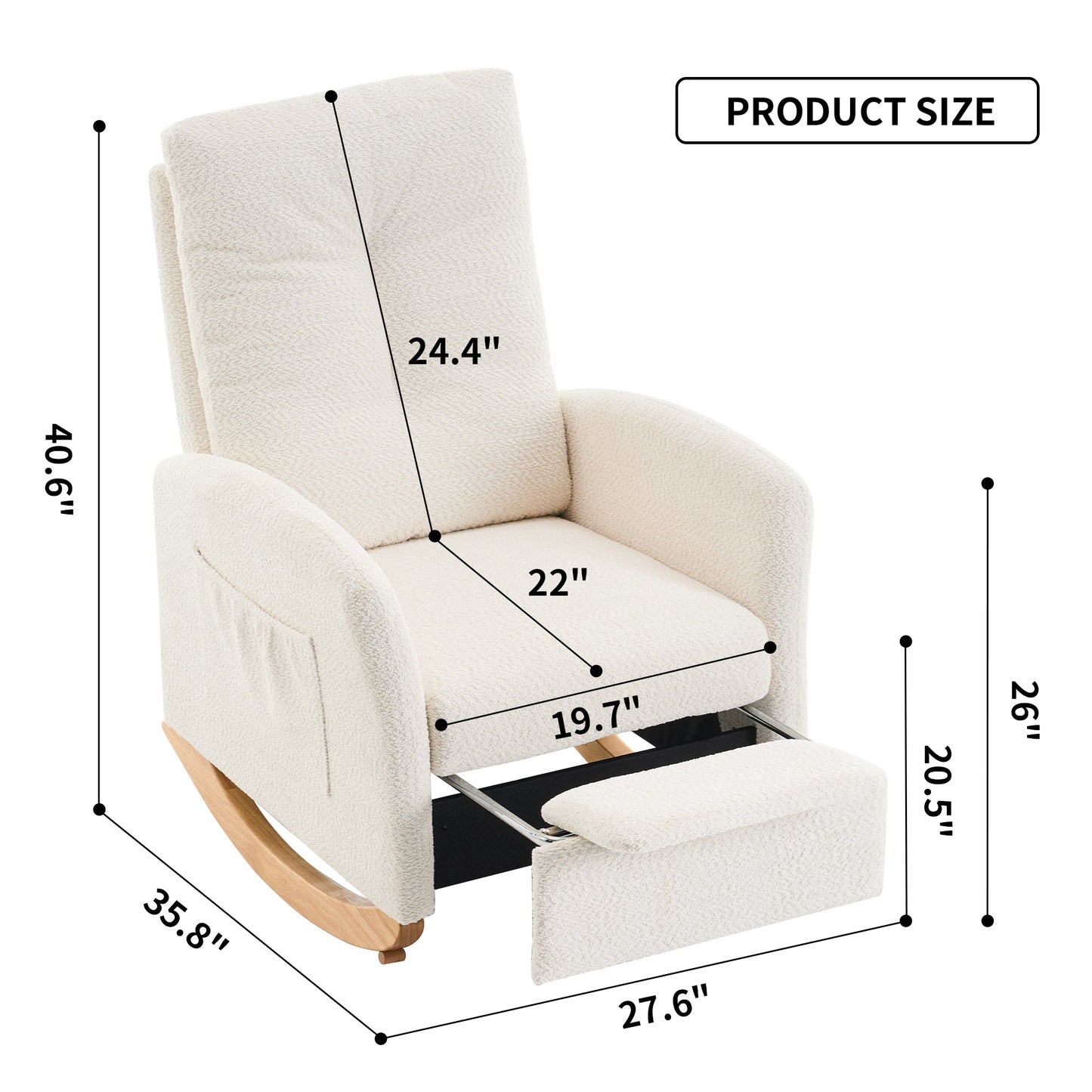 Accent Rocking Chair with Footrest High Back Rubber Wood Rocking Legs Bedroom Living Space
