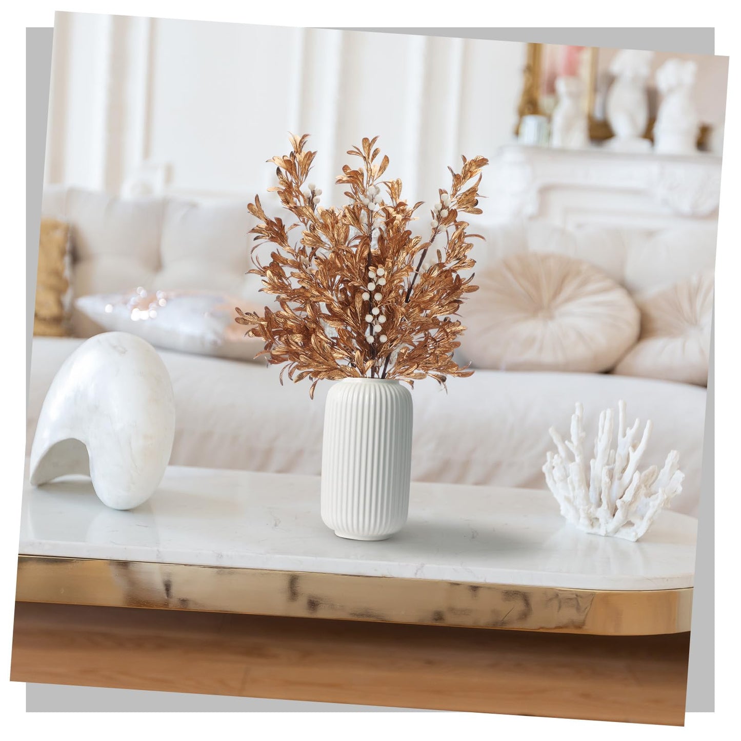 Giegxin 3 Pcs 30" Gold Leaf Christmas Tree Picks with White Berry