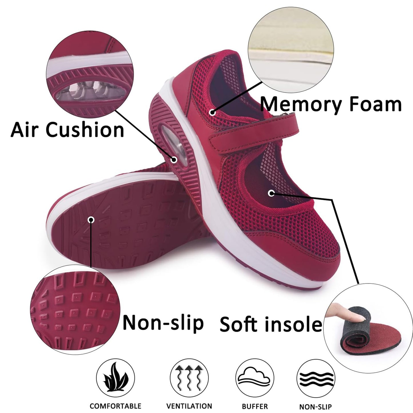 Git-up Women's Arch Support Walking Shoes Orthopedic Sneakers Red Size 9.5