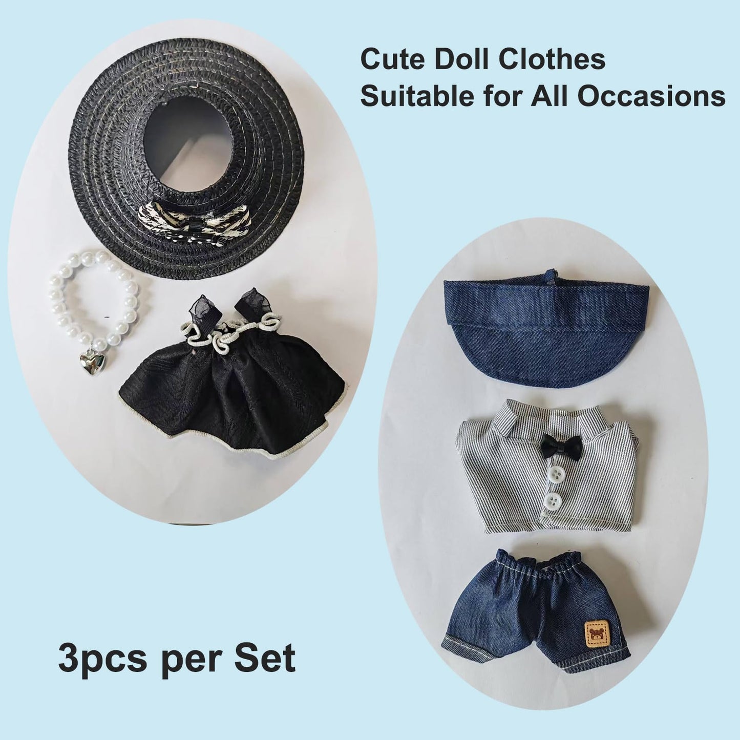 FUEMEILY LABUBU Doll Clothes 3 Sets Handmade Adjustable Kawaii Outfits Size 17cm