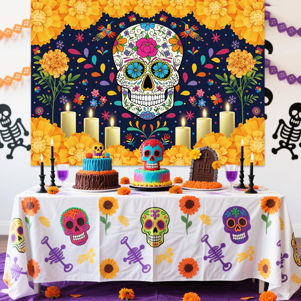 Sendy Day of The Dead Sugar Skull Backdrop 7x5ft Vibrant Colors Vinyl