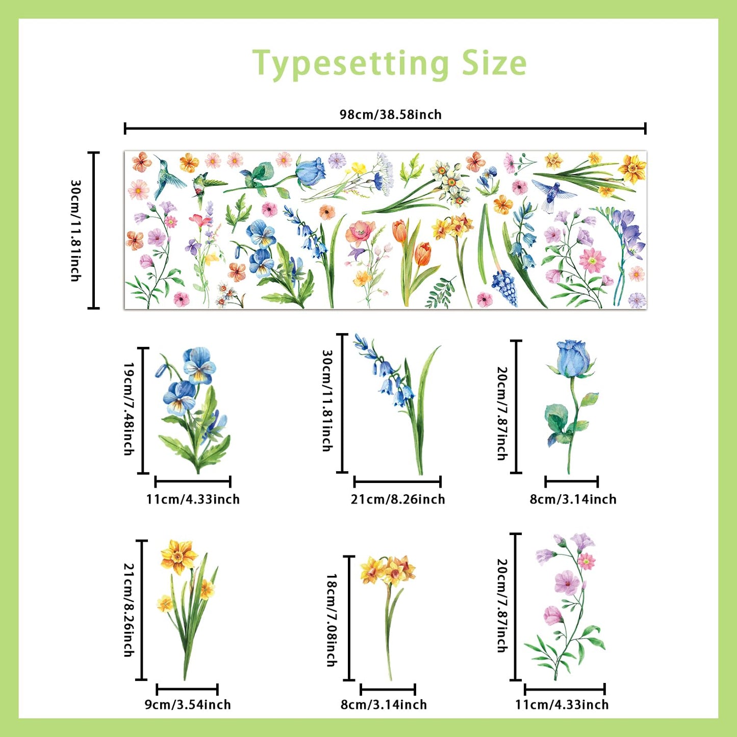 Aryroi Spring Flower Window Sticker Floral Decals Green 12.2x1.3 inch