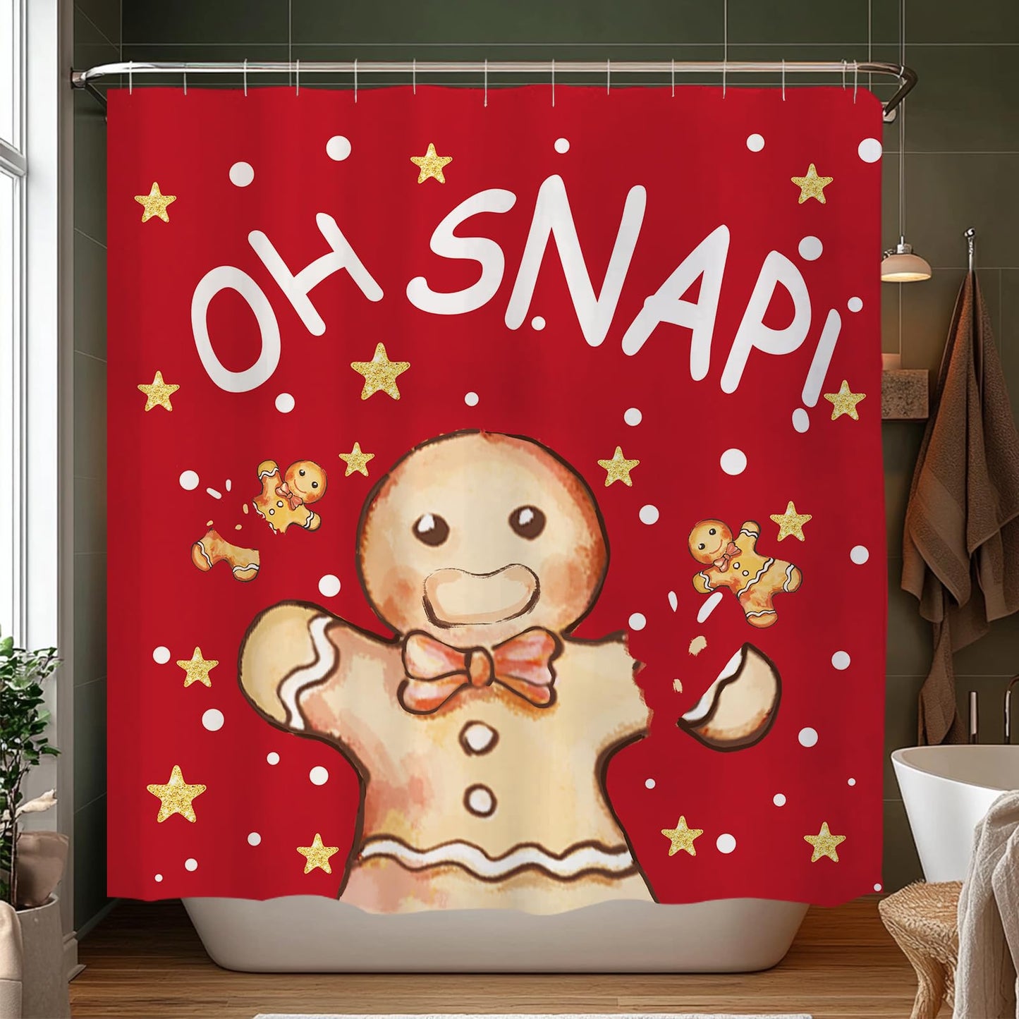 QIONG MENG Gingerbread Christmas Shower Curtain Fabric 71x71 Inch with Hooks