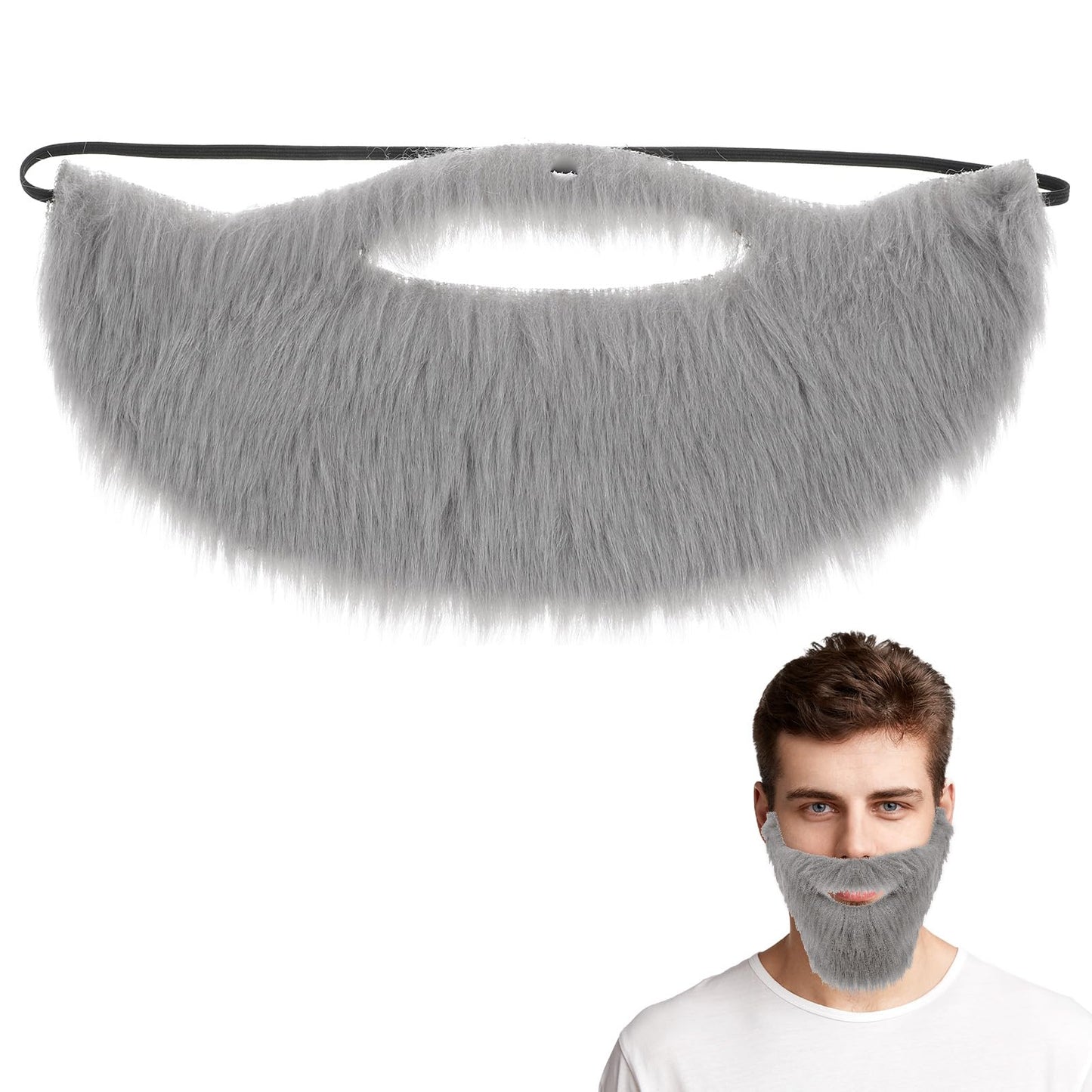 Lusofie Grey Fake Beard Elastic Realistic Costume Facial Hair for Role Play
