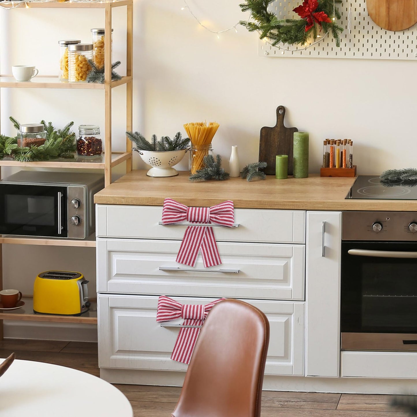 Hungdao Christmas Kitchen Towels 2 Pc Red White Stripes Decorative Bows