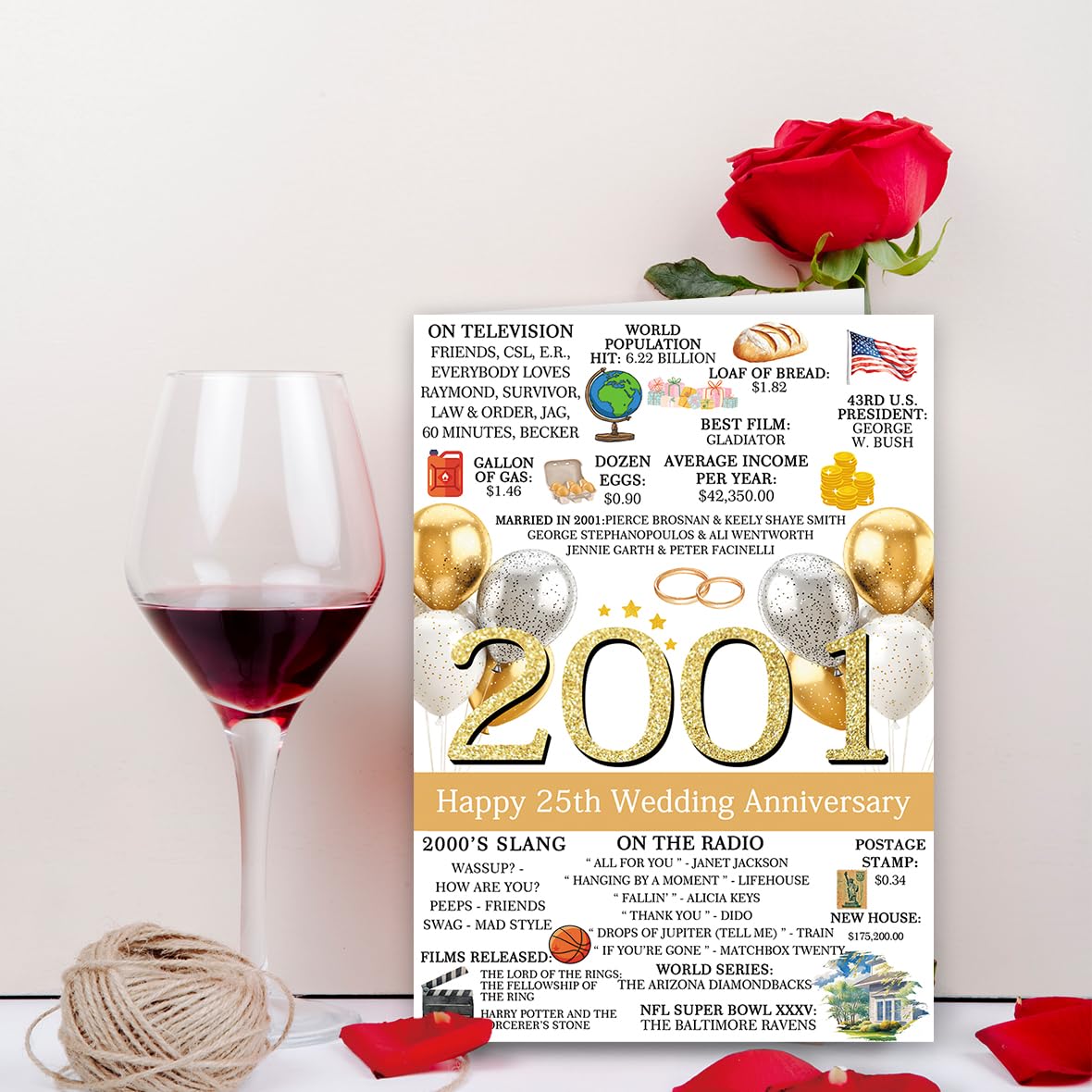 Hongshan 25th Wedding Anniversary Card for Couple Vintage hs-235