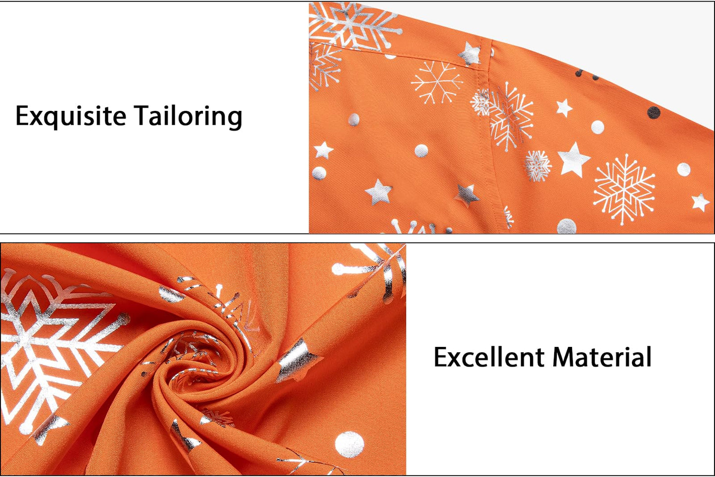 DiBanGu Mens Christmas Long Sleeve Button Down Shirt Orange Silver Size XX-Large