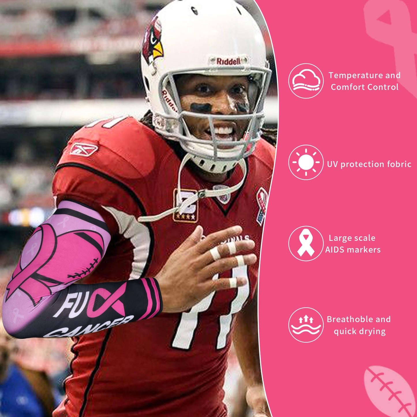 PABOBIT Breast Cancer Awareness Pink Ribbon Arm Sleeve Football 1Pair Size Adult