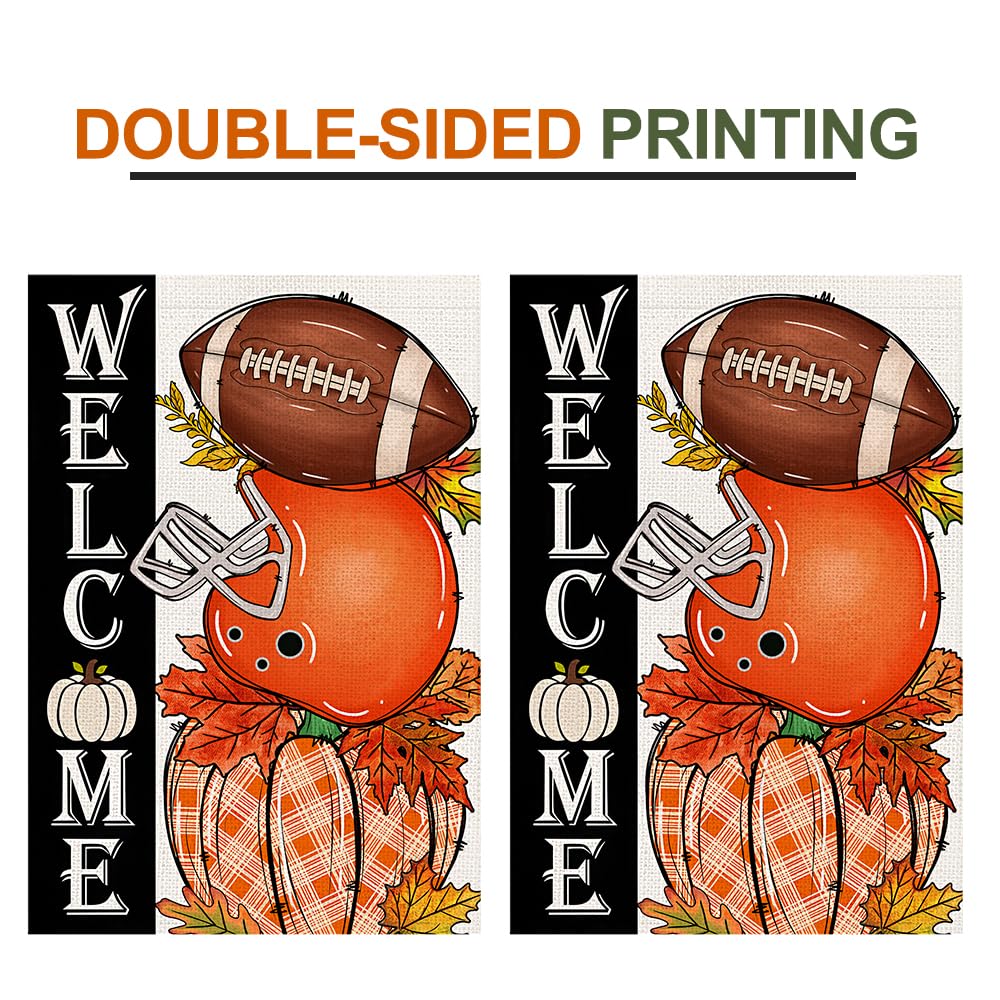 Decorhua Fall Garden Flag Burlap 12x18 Double Sided Football Pumpkin Orange
