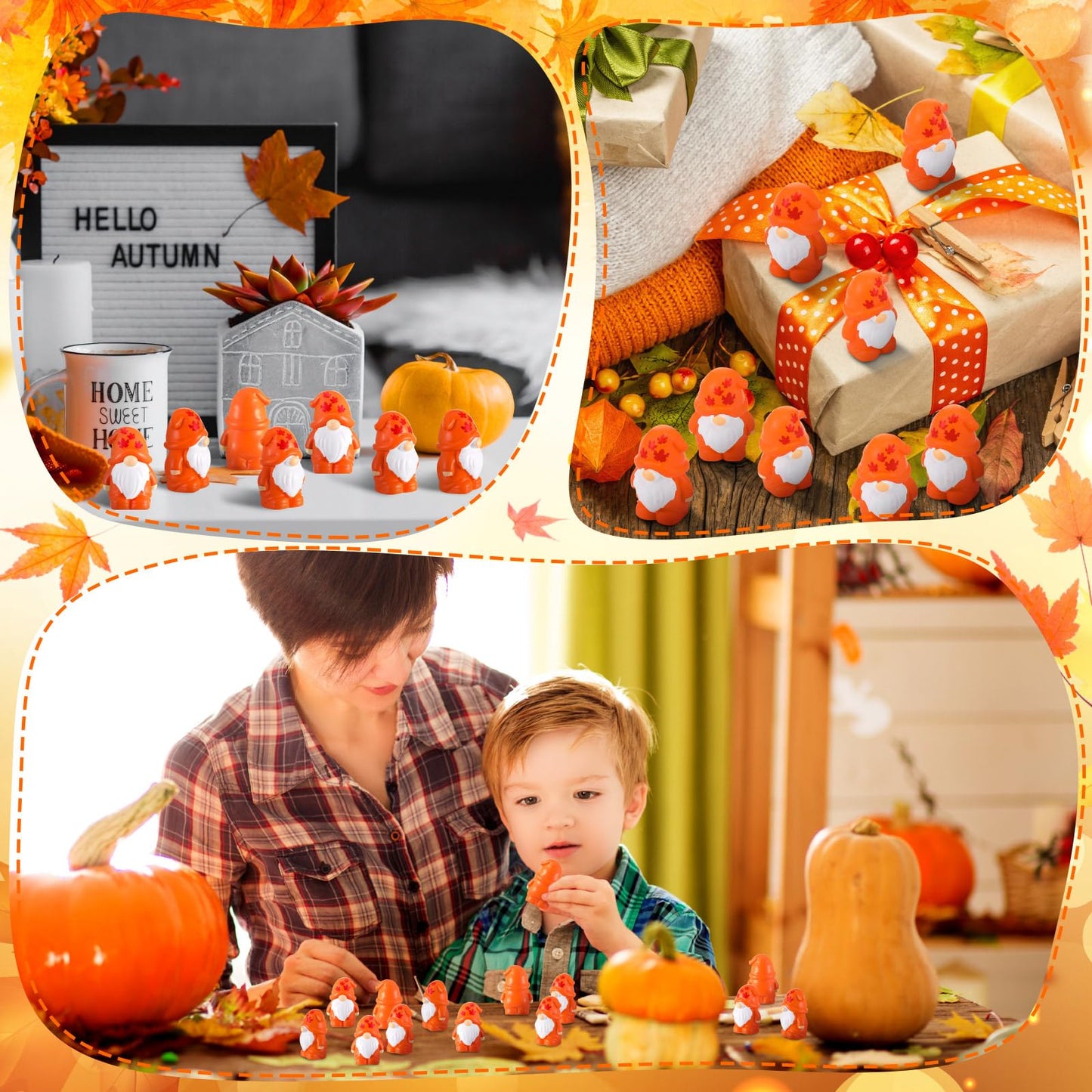 Yaomiao 50 Pcs Fall Thanksgiving Mini Resin Gnomes Orange Table Decor