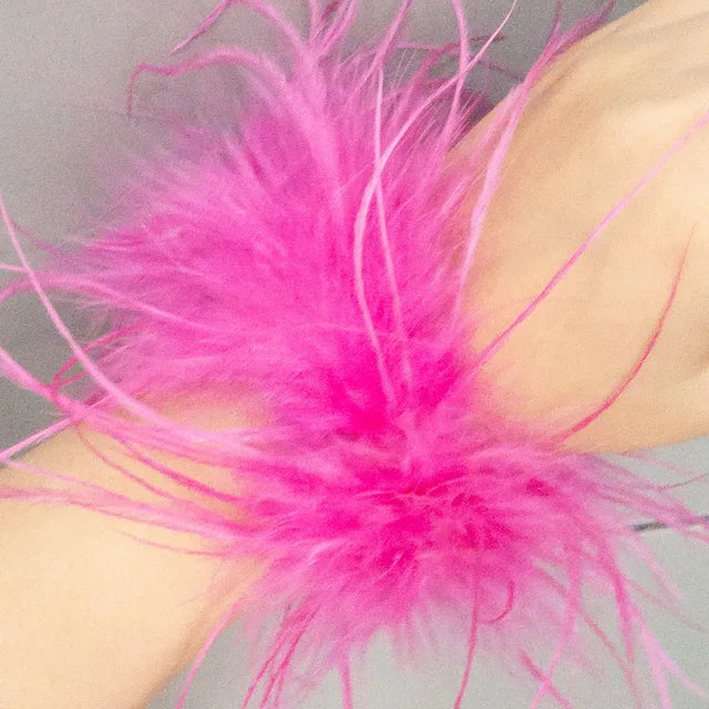 Real Ostrich feather cuff plumes bracelet for women white Cuffs pens Shirt with feathers girls fur cuffs ornament boa plume