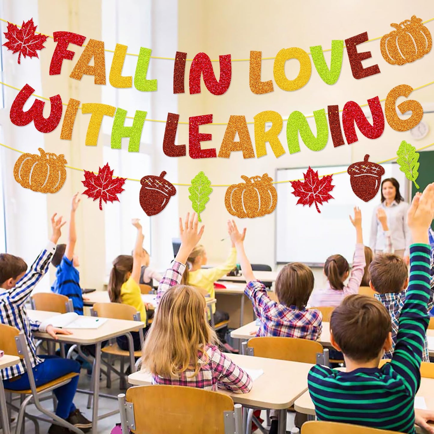 YWLACC Fall in Love with Learning Classroom Banner Autumn Leaves Pumpkin