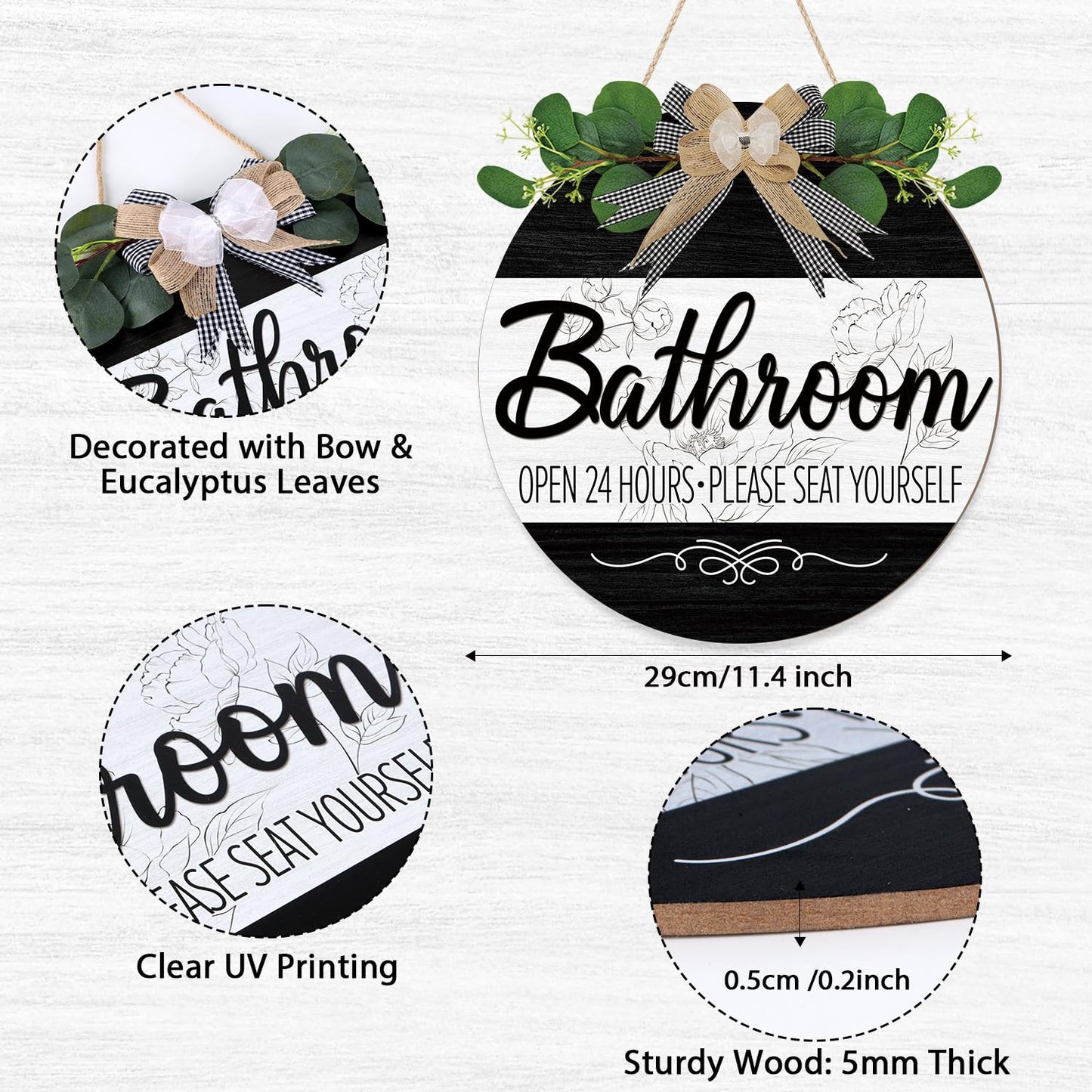 CHDITB Summer Bathroom Wooden Sign Tropical Palm Tree 11.4x11.4 in Portrait