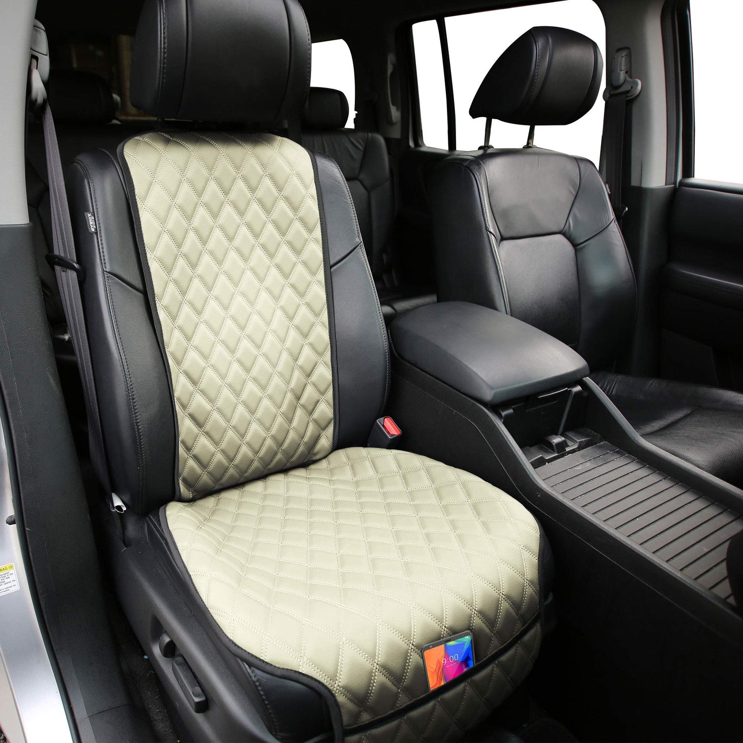 FH Group Car Seat Cushion Faux Leather Airbag Compatible Universal Beige