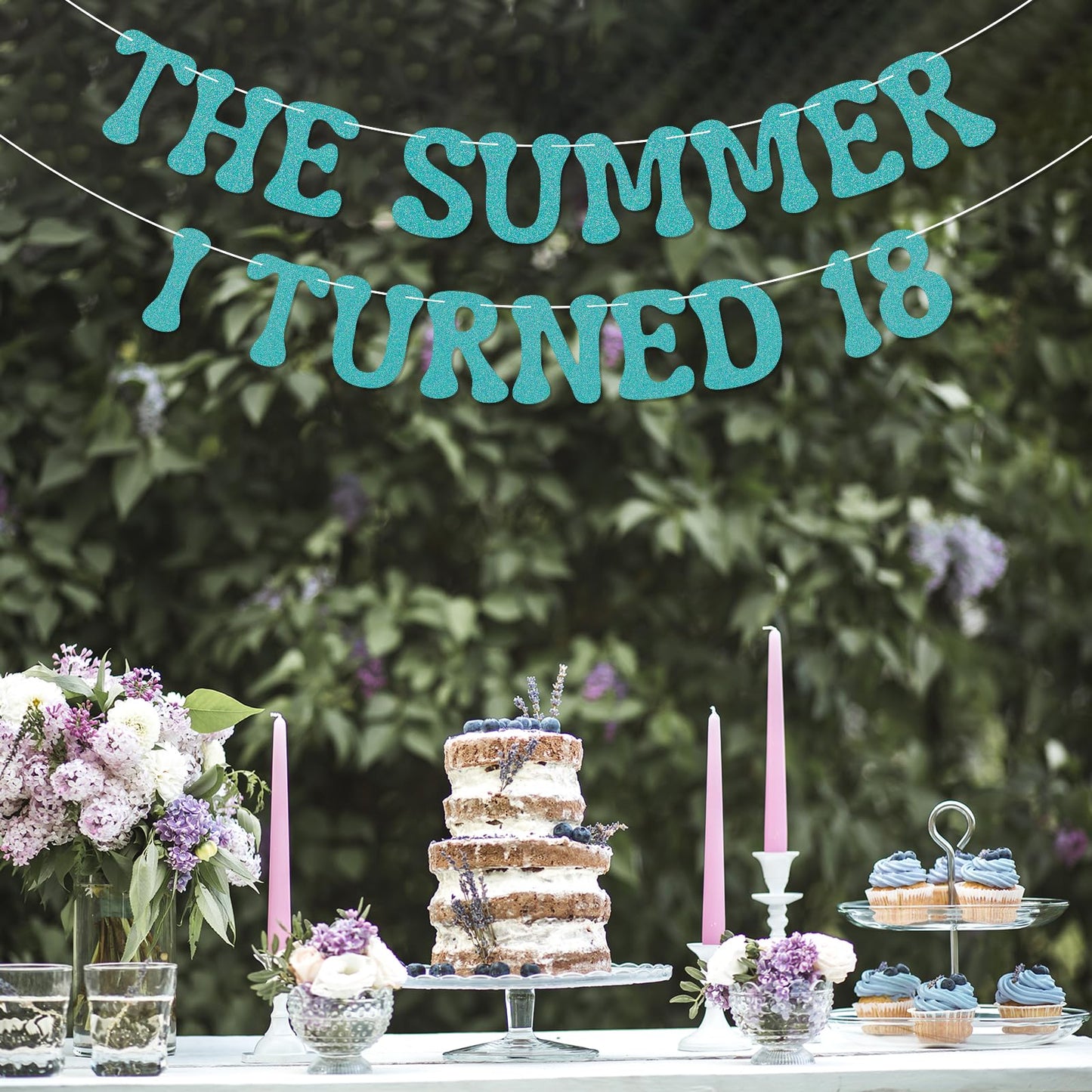 Nesinpa The Summer I Turned 18 Banner Blue Glitter 18th Birthday Party