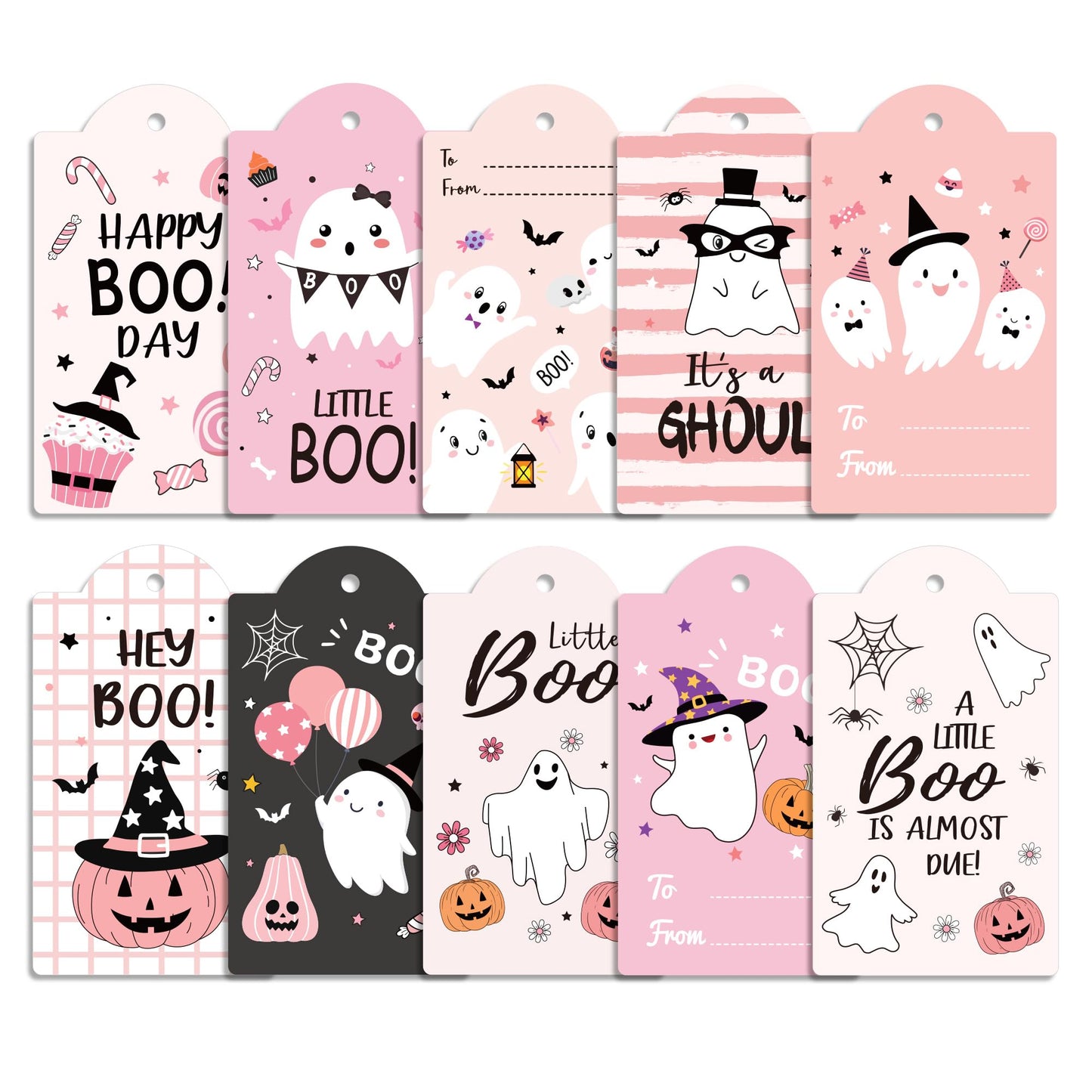 MOZUI Halloween Thank You Tags 60pcs Pink Black Ghost Pumpkin Kraft Paper
