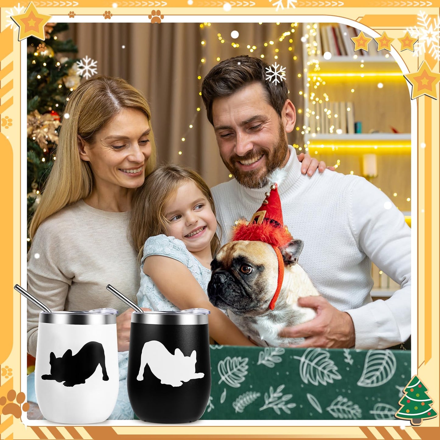 Yoiemivy French Bulldog Insulated Wine Tumbler Set 2, 12oz, Christmas Gift