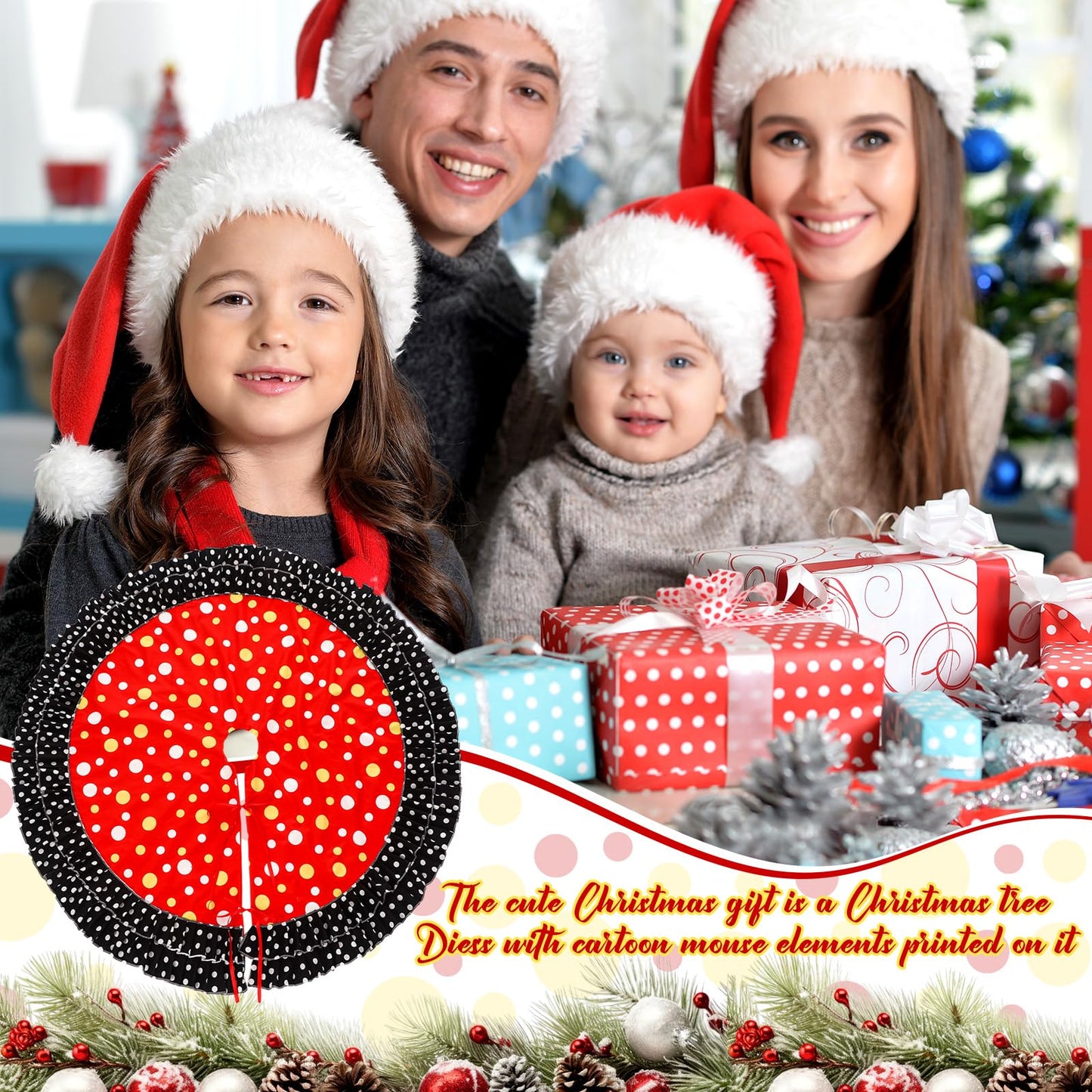 Soulchen Christmas Tree Skirt Double Layer Red Black Yellow Big Wave Point 51"
