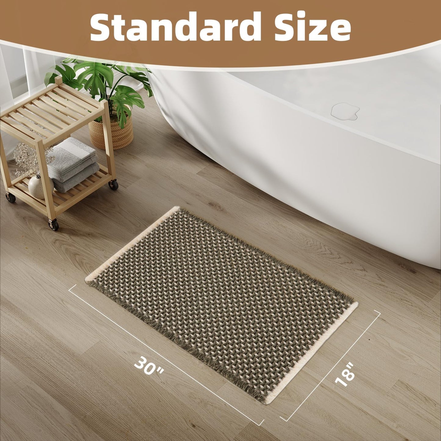 PADOOR Checkered Bath Mat Super Absorbent Non Slip 18x30 Green & Cream