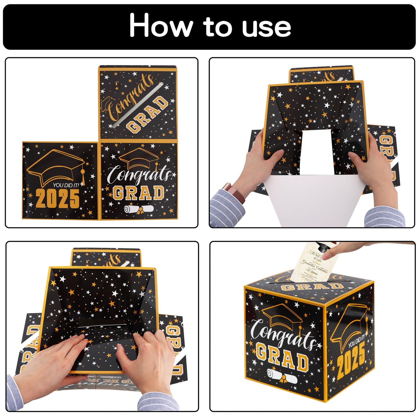 BEISHIDA 2025 Graduation Card Box Black Gold 9x9x9 Inch Party Decor