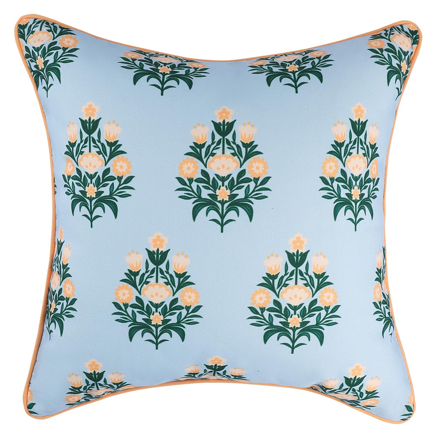TIDEVERA Throw Pillow Cover Water Repellent Baby Blue Orange Floral 18x18