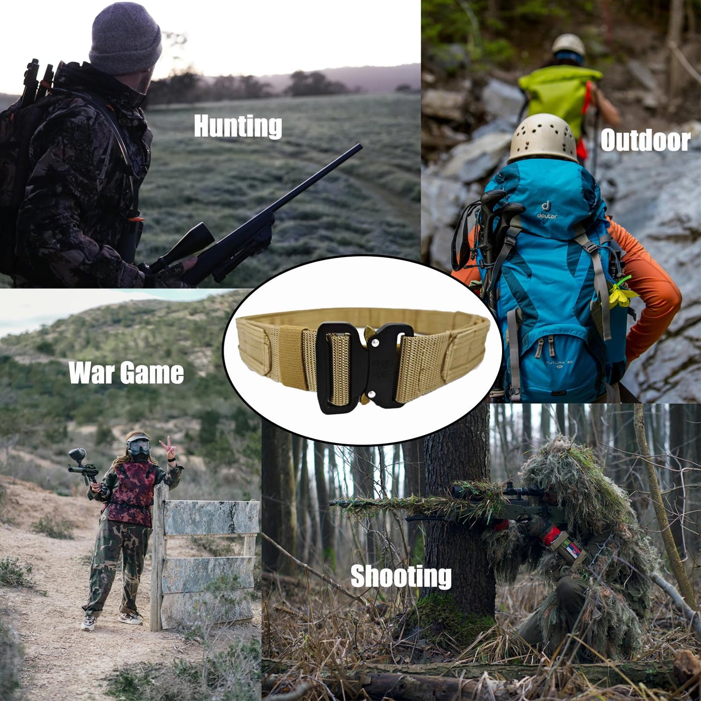 YouchingWld Belt V2 Adjustable Tactical Molle Belt Metal Buckle Khaki 36-46