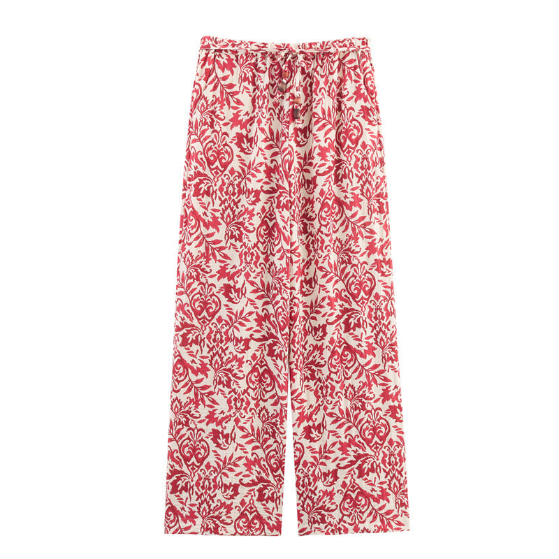 Style Women's Fashion Casual Printed Long Sleeve Top and Wide Leg Pants