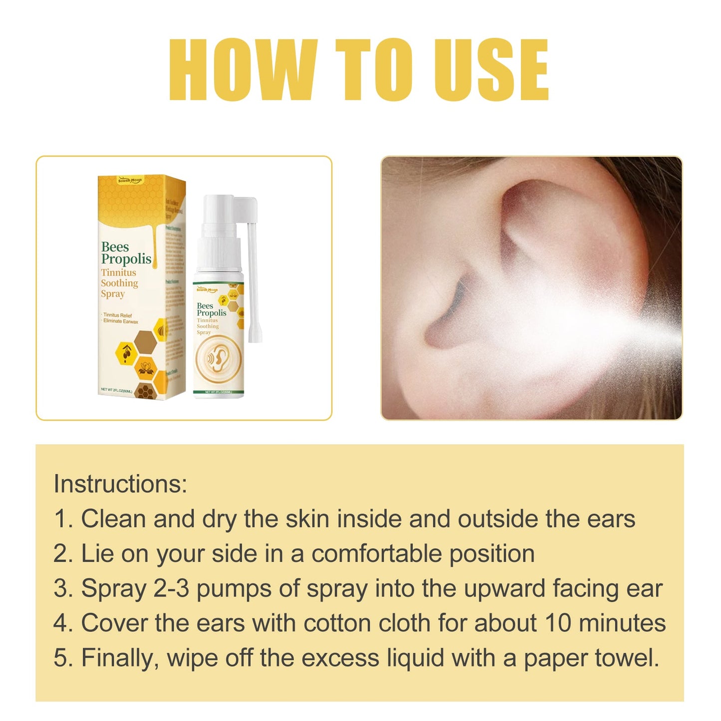 Bees Propolis Tinnitus Soothing Spray, Relieve Tinnitus And Ear Discomfort Clean Ear Wax Drops