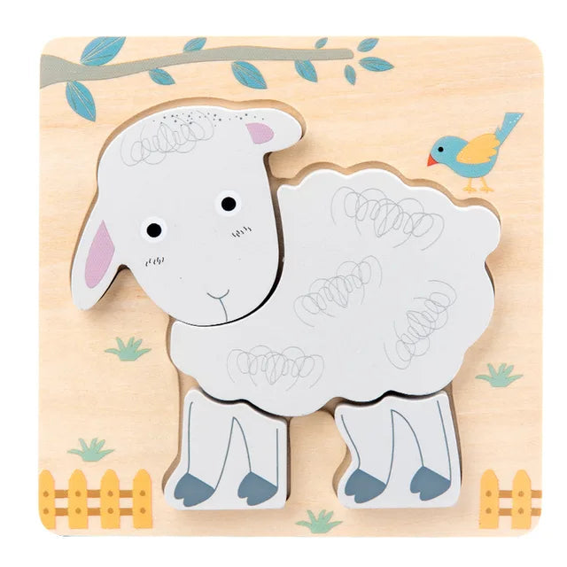 Wooden New Cartoon Animal Stereoscopic Plane Puzzle for Early Childhood Education Cognitive Puzzle Puzzle Toy