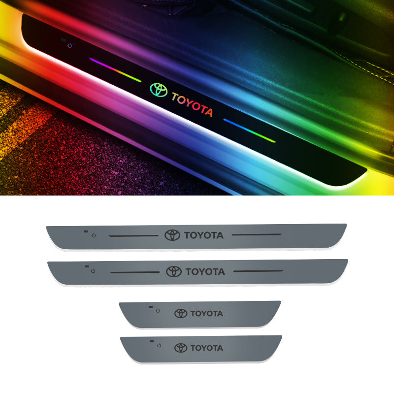 Acrylic Universal Car Led Welcome Pedal Light Led Moving Door Scuff Led Door Sill Scuff Plate car logo 4PCS Set