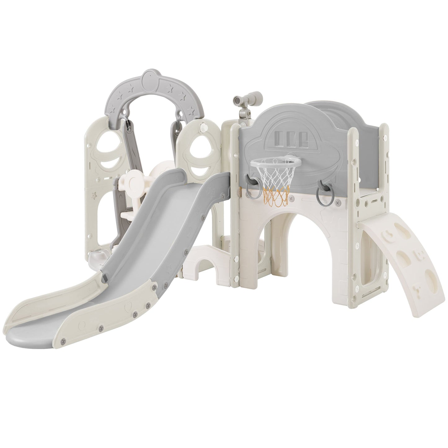 Toddler Slide and Swing Set 7 in 1, Kids Playground Climber Slide Playset with Basketball Hoop Freestanding Combination