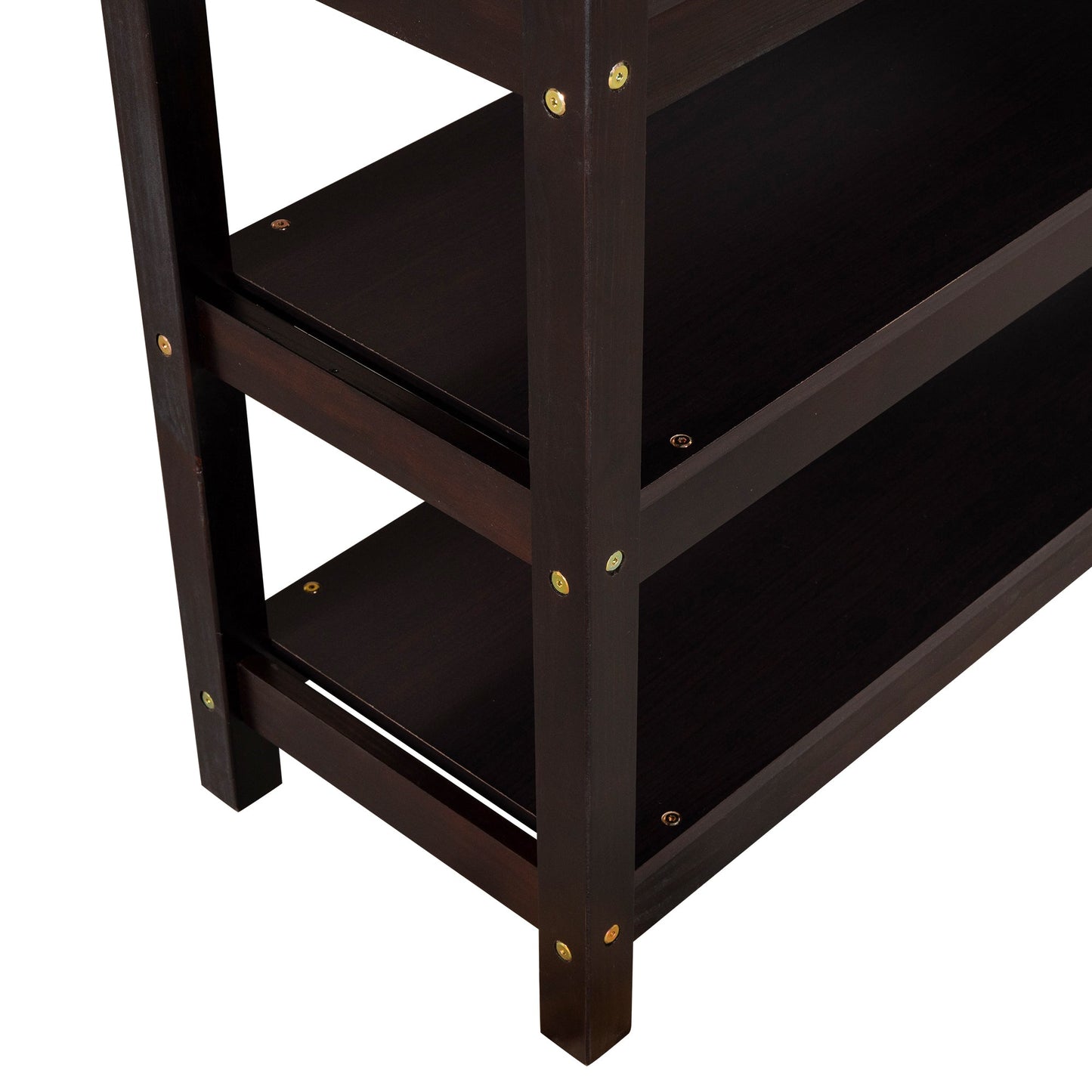 Full Size Loft Bed with Storage Shelves and Under-bed Desk Espresso