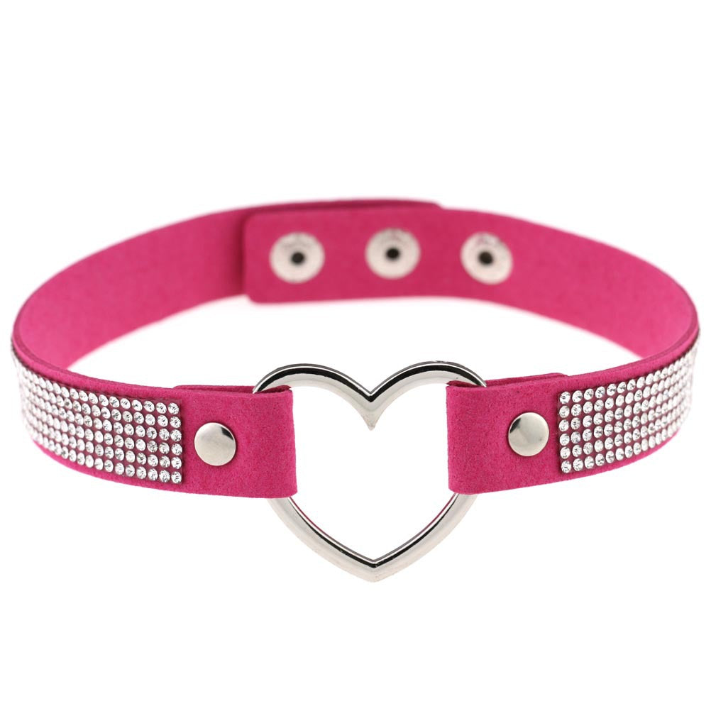 Japan's Harajuku Soft Girl Black Rhinestone Peach Heart Love-Shaped Collar Women's Neck Strap Collarbone Necklace Short